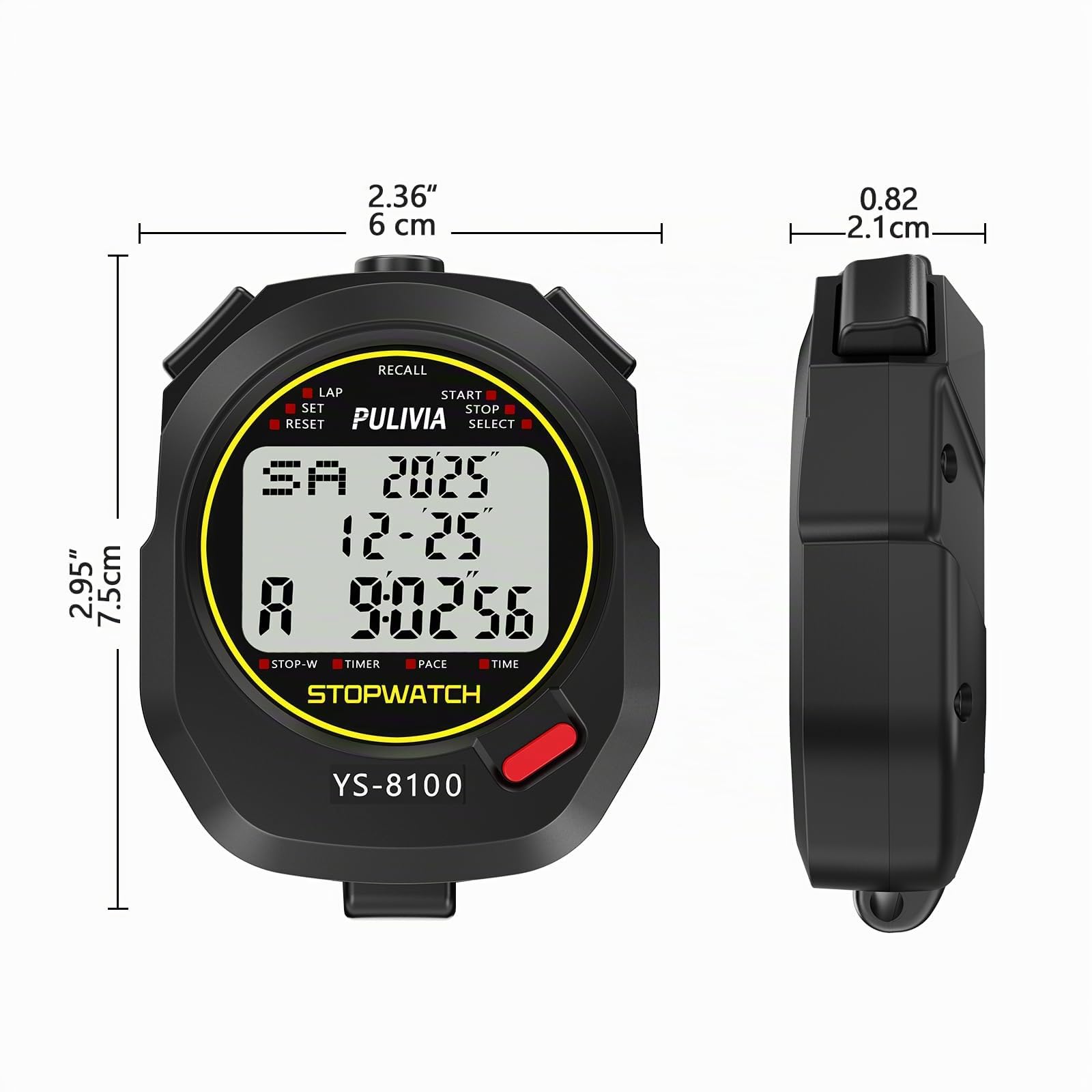 Stopwatch Sports Timer 100 Laps/Splits Digital Stop Watch with Recall Countdown Timer Clock Alarm Calendar, Large Display Stopwatch for Coaches Running Sports Training