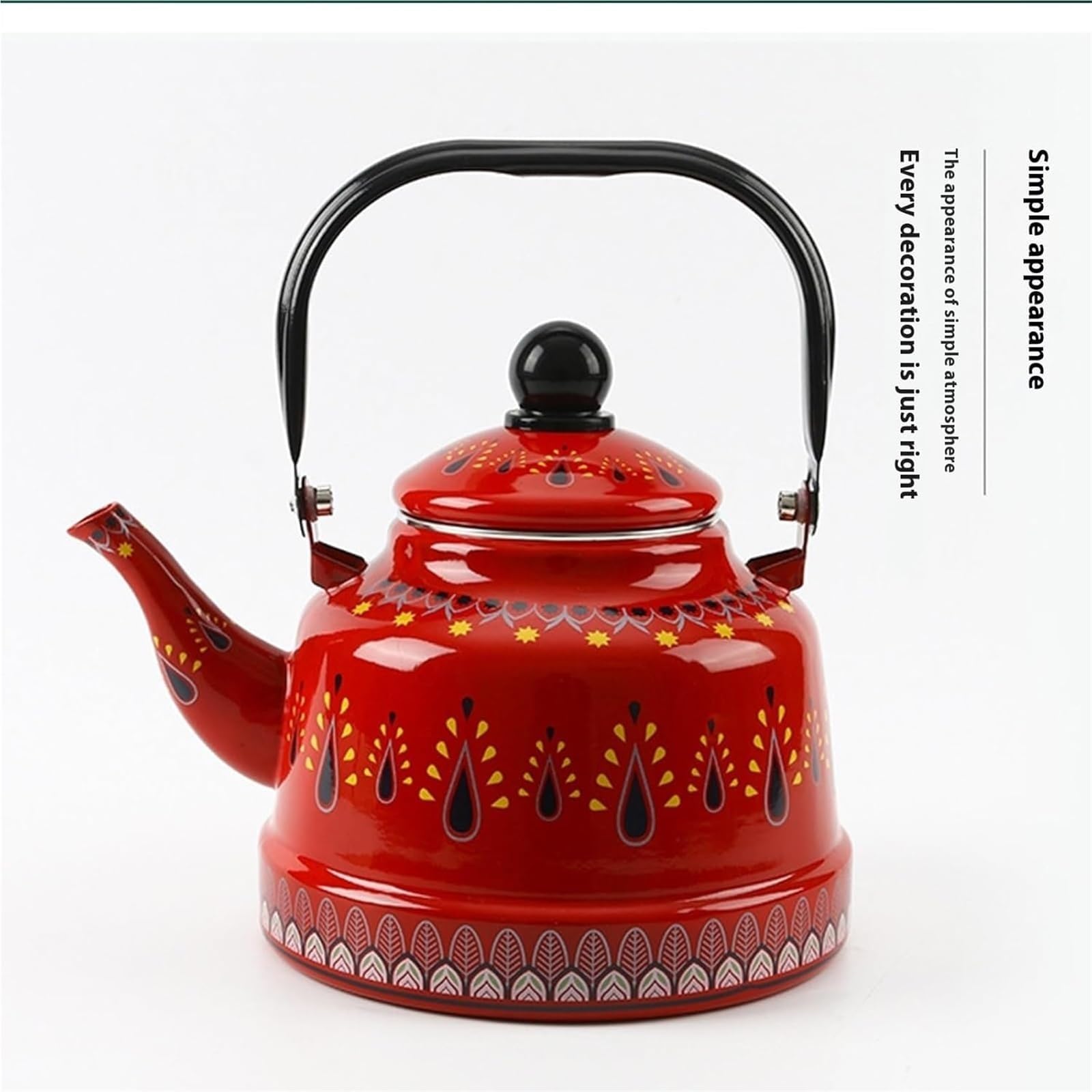 hervidor esmaltado, Tetera esmaltada vintage - con mango plegable ergonómico for(Red,1.7L)