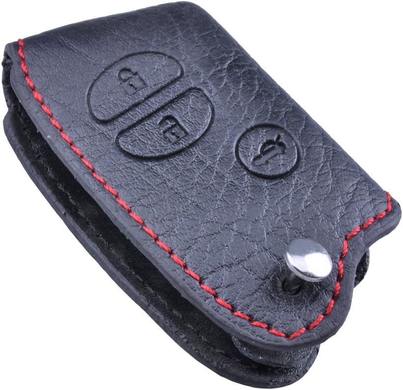 Black Genuine Leather Remote Key Chain Case Holder replacement for TOYOTA Camry Highlander Land Cruiser Avalon Prius Red Stitching 3 Button