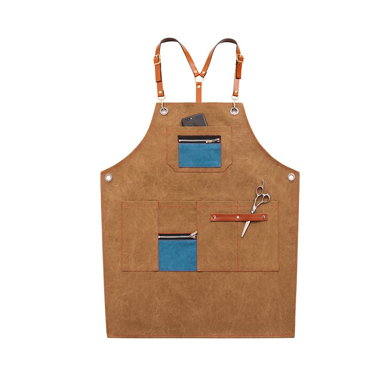 Tablier pour homme et femme - Pour boulangerie au lait, barista, salon de thé, coiffeur, restaurant, travail, peinture (marron rougeâtre), Brun rougeâtre, taille unique