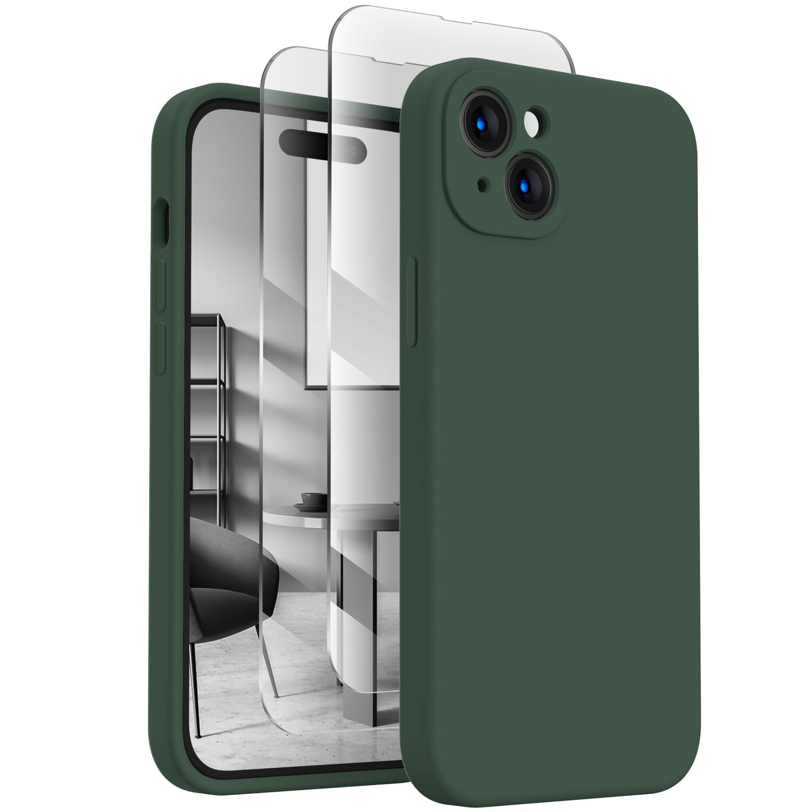 FireNovaDesigned for iPhone 15 Case, Silicone Upgraded [Camera Protection] Phone Case with [2 Screen Protectors], Soft Anti-Scratch Microfiber Lining Inside, 6.1 inch, Alpine Green