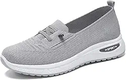 Tênis de caminhada feminino ortopédico de malha, atlético, esportivo, sem cadarço, confortável, respirável