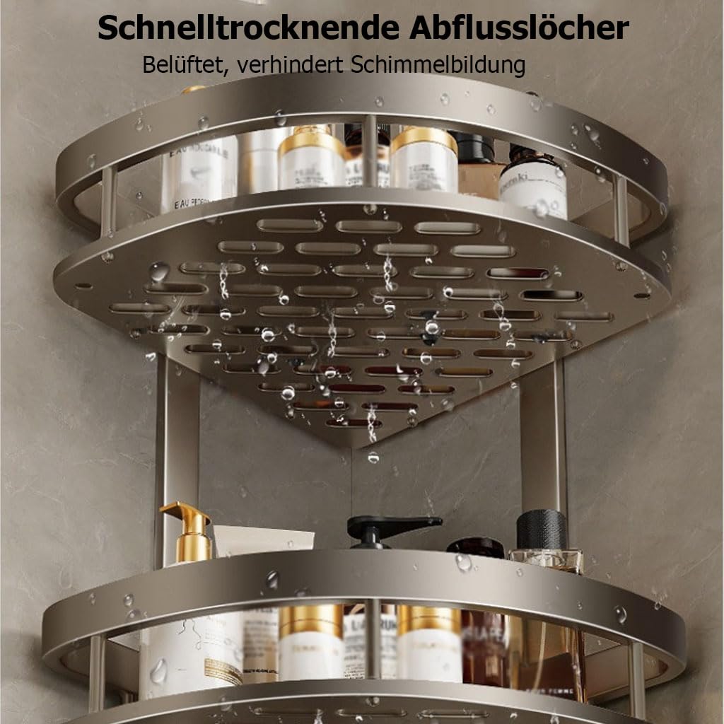 Duschablage Ohne Bohren aus Rostfreiem Aluminium, Shampoo Halterung für Dusche, Platzsparender Shower Shelf Stabiler Duschzubehör für Kosmetik Pflegemittel,Silber,3stöckig