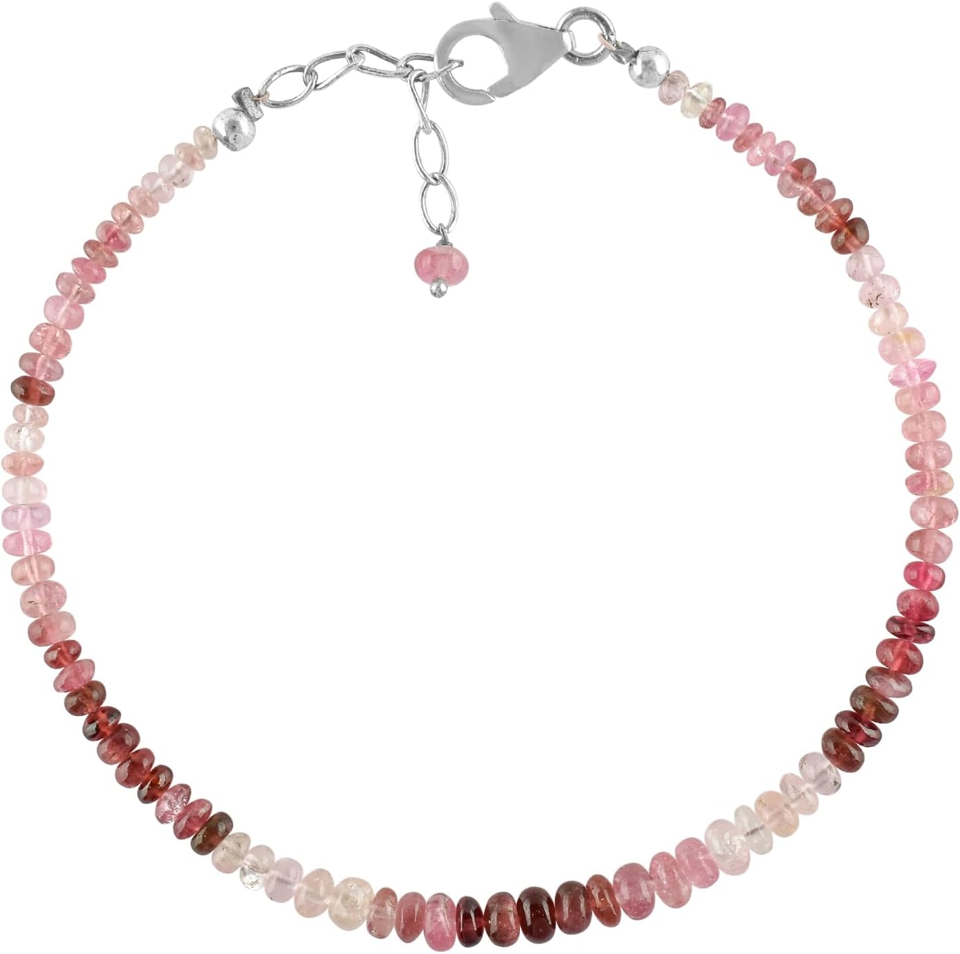 InfinityGemsArt Natural Burmese Pink Tourmaline Beaded Stone Bracelet, Natural Gemstones, Chakra Crystals and Healing Jewelry, 925 Sterling Silver 8 inch - Image 5