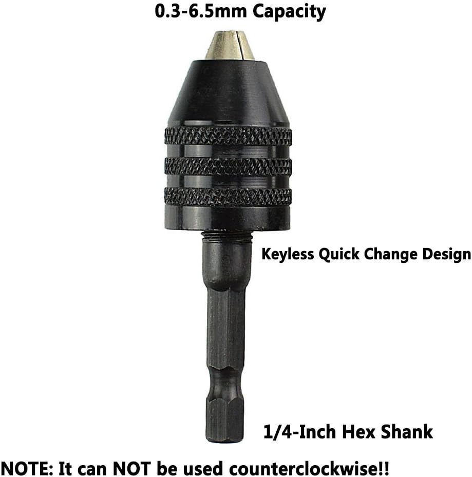 Yakamoz 0.3-6.5mm Keyless Drill Chuck Conversion Tool 1/4 inch Hex Shank Quick Change Adapter Converter