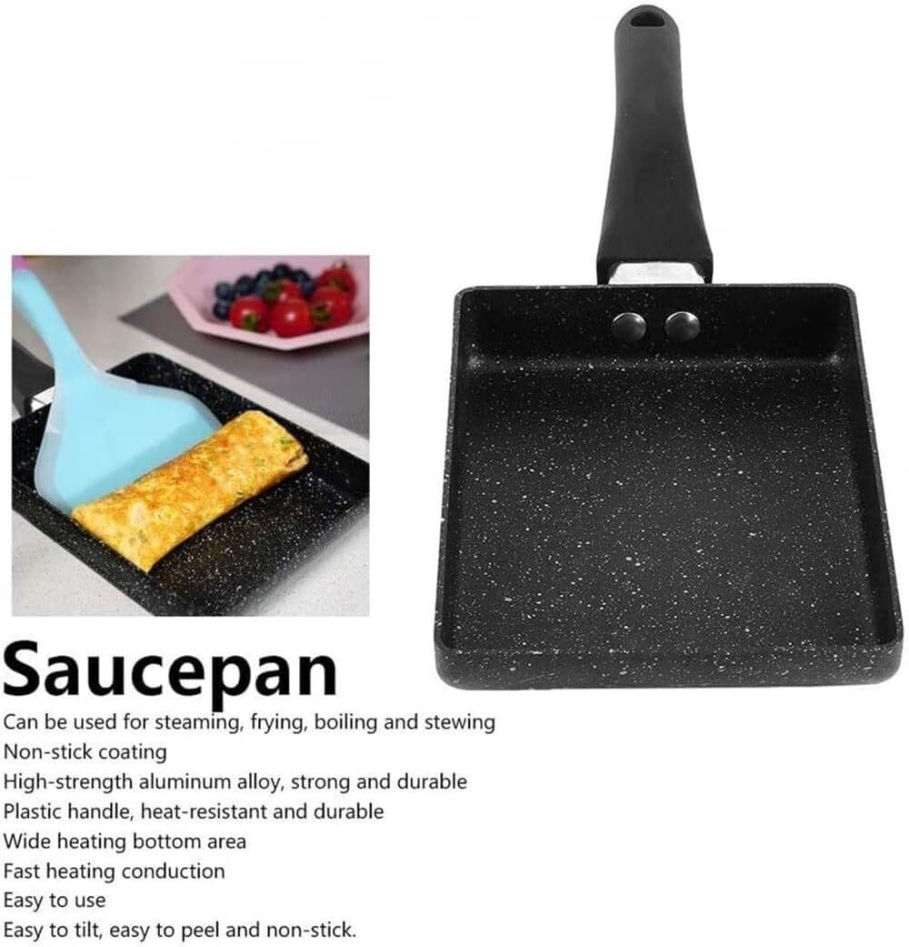Non-Stick Tamagoyaki Pan with Plastic Handle, Egg Frying Pan for Breakfast, Pancakes, Omelets More