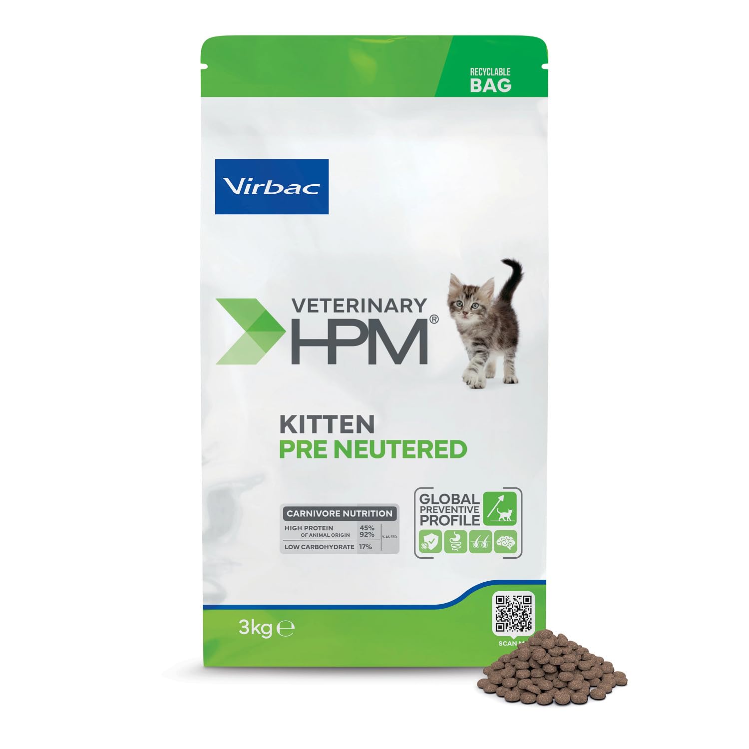 Virbac VETERINARY HPM Kitten Pre Neutered Dry Cat Food | 3kg Bag