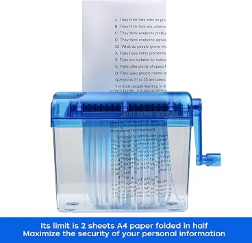 JIKIOU Mini Hand Shredder Portable Paper Shredder for Office Home Blue