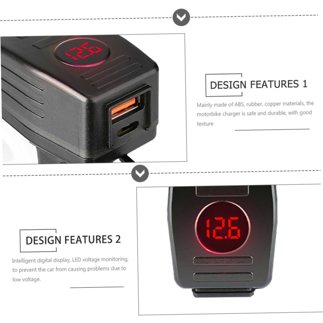 ULTECHNOVO Motorcycle Battery Charger USB Dual Port 12v/24v 4.2a Red Light Indicator