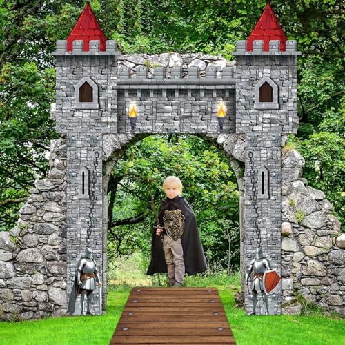 Image of CHUNNIN 4PCS Medieval Entryway Party Decoration Castle Party Supplies Medieval Themed Hanging Door Banner Castle Knight Porch Banner Runners for Kids Birthday Baby Shower Favors