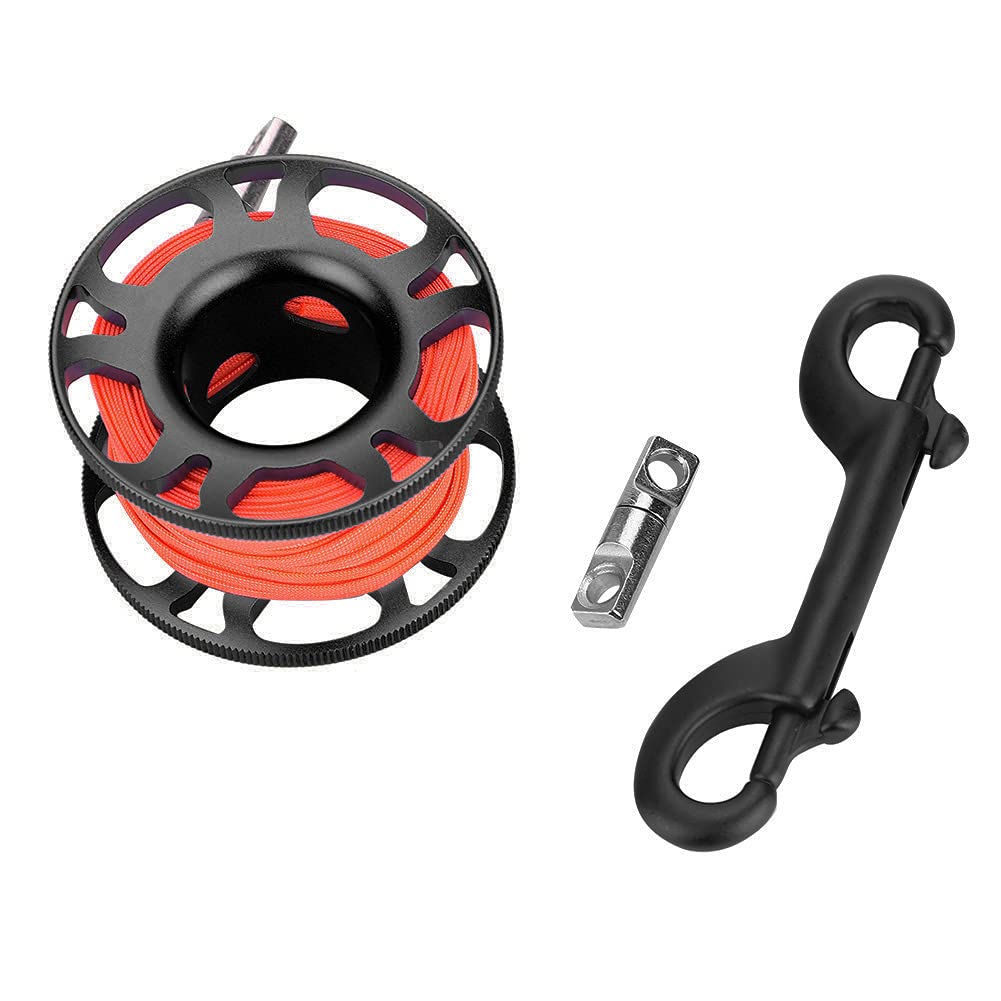 Tauch Fingerspule, Aviation Aluminium Finger Reel Tauchen Scuba Diving Tauchspule Clip Scubaing Spool mit 15m Schnur(Cooles Schwarz)