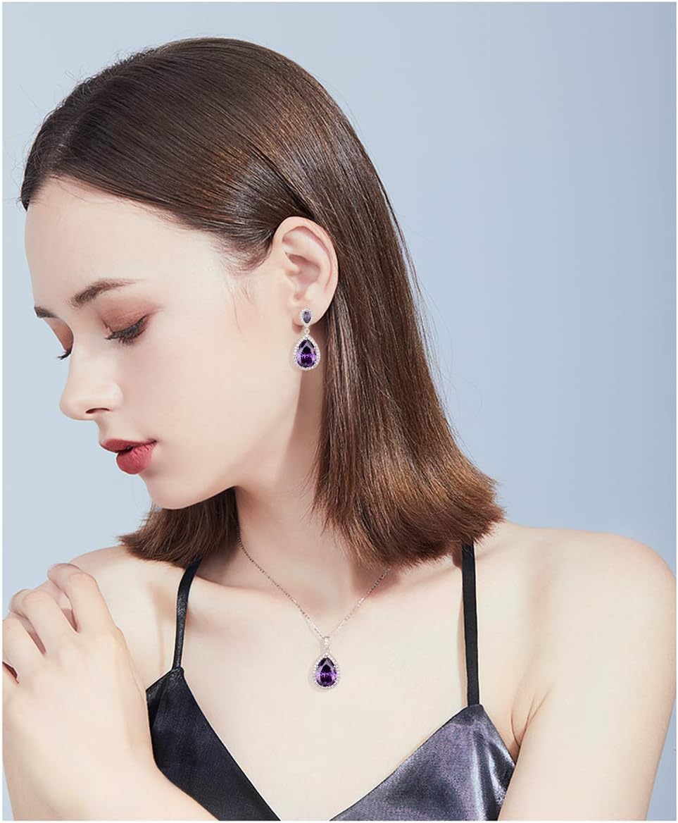 Bridal Jewelry Set for Wedding - 18k Plated Teardrop CZ Crystal Cubic Zirconia Rhinestone Necklace Earrings Set for Bride Bridesmaids Mother of Bride Party Prom Birthstone Costume Jewelry - Image 2