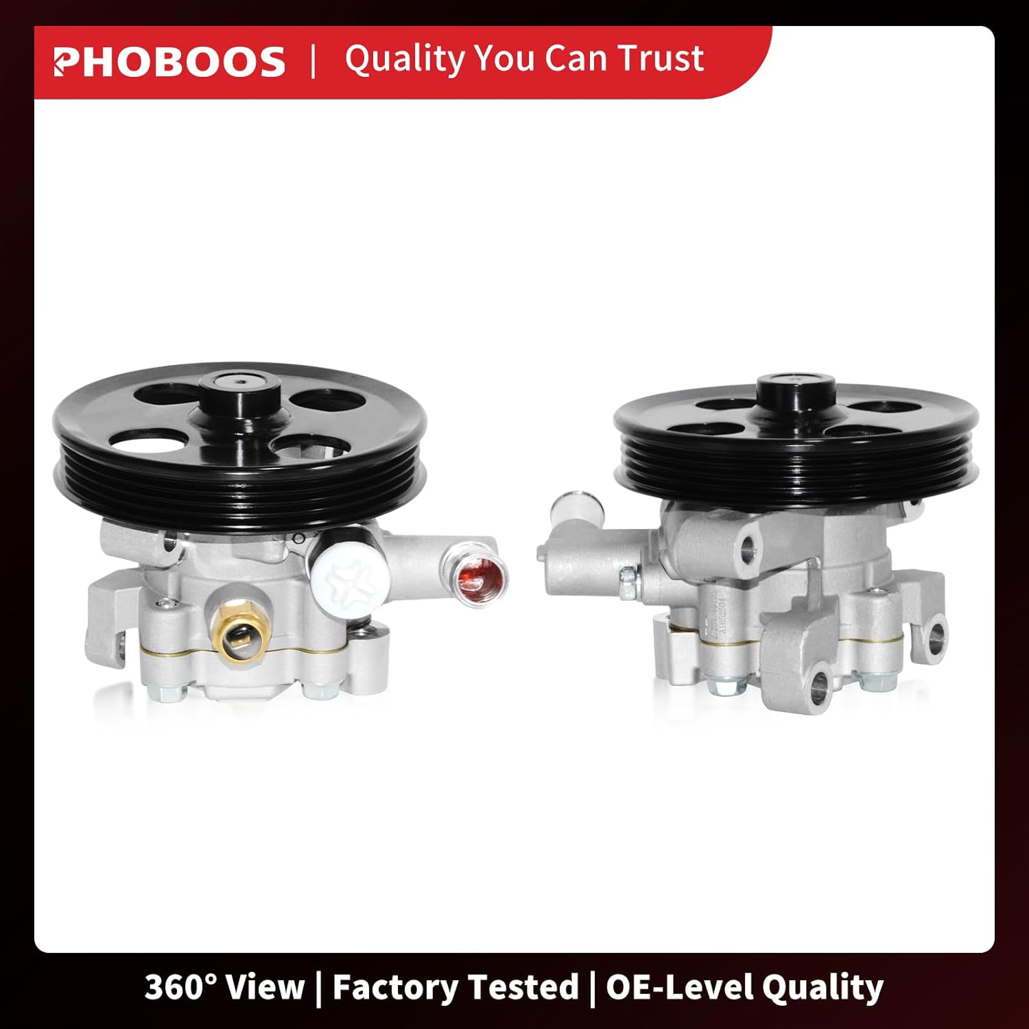 PHOBOOS Power Steering Pump Compatible with Ford Fusion 2010-2012, Edge 2007-2010 & Lincoln MKZ 2007-2012, MKX 2007-2010, 3.5L, with Outlet & Pulley, Smooth Steering, High Durability, Ref. 20-1401