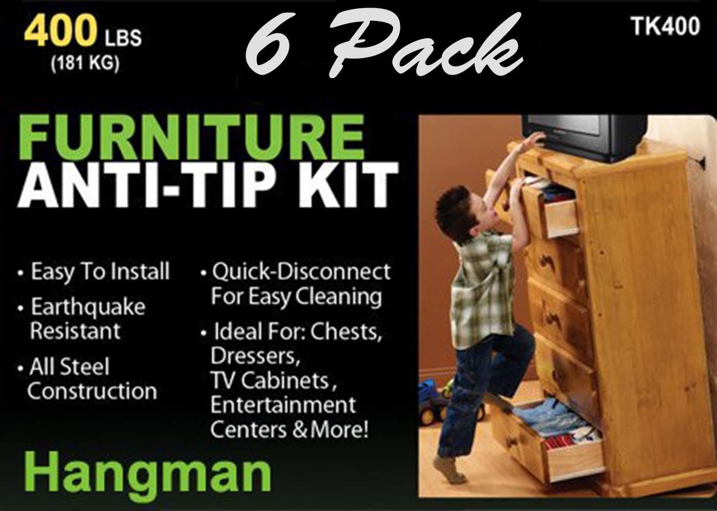 Hangman Anti-Tip Kit to Prevent Furniture Falling-Steel (TK-400-6)
