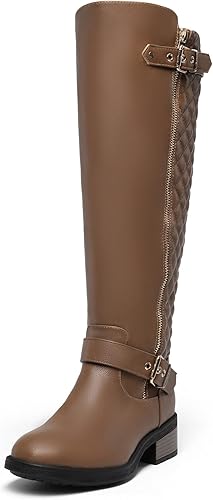 DREAM PAIRS Botas altas hasta la rodilla de pantorrilla ancha para mujer, botas de montar con tacón bajo apilado,Utah-w