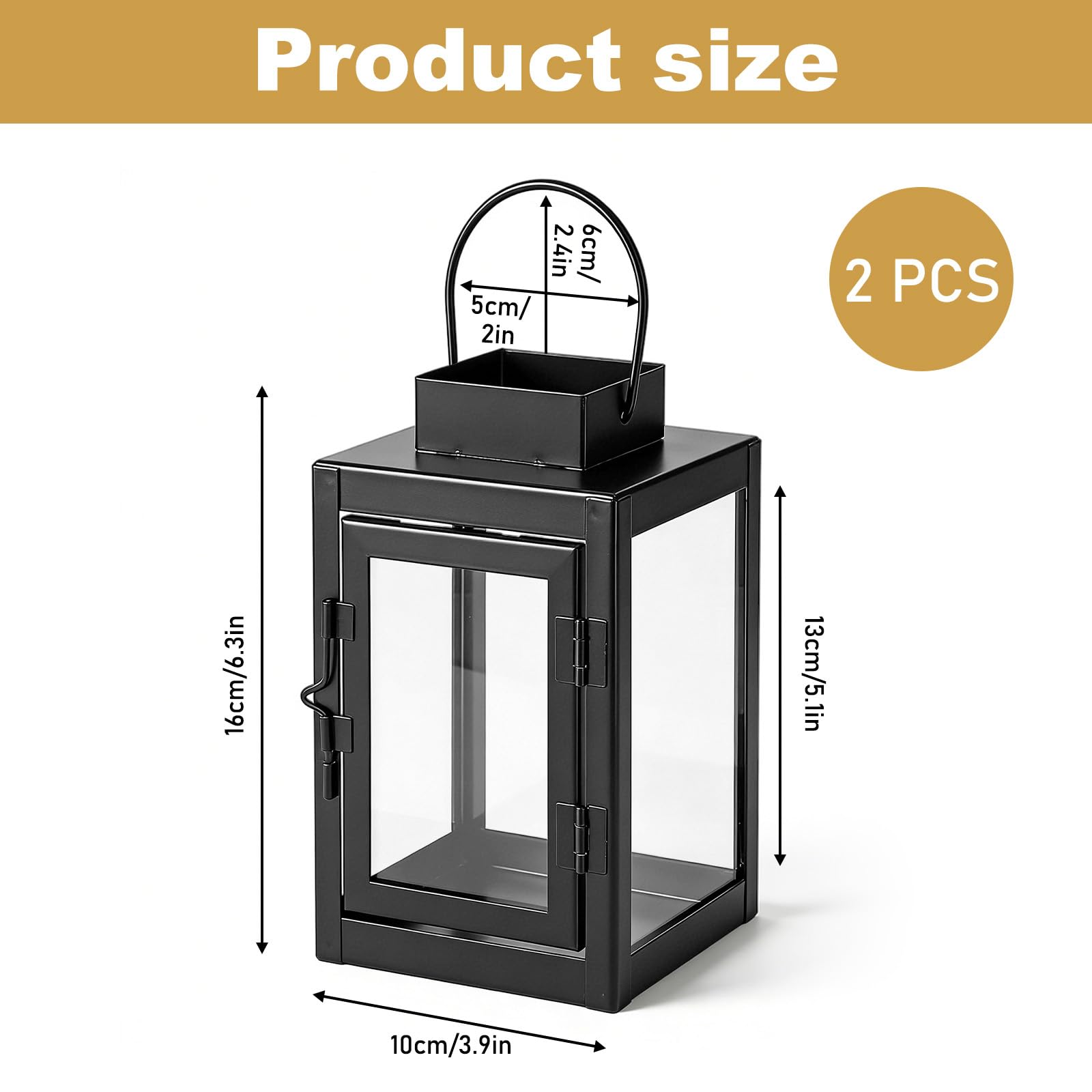 3 lanterne per esterni, 10 x 16,5 cm, lanterne per candele, lanterne da giardino, lanterne da giardino per portacandele, piccola lanterna in metallo per tavolo da caffè, caminetto (nero)