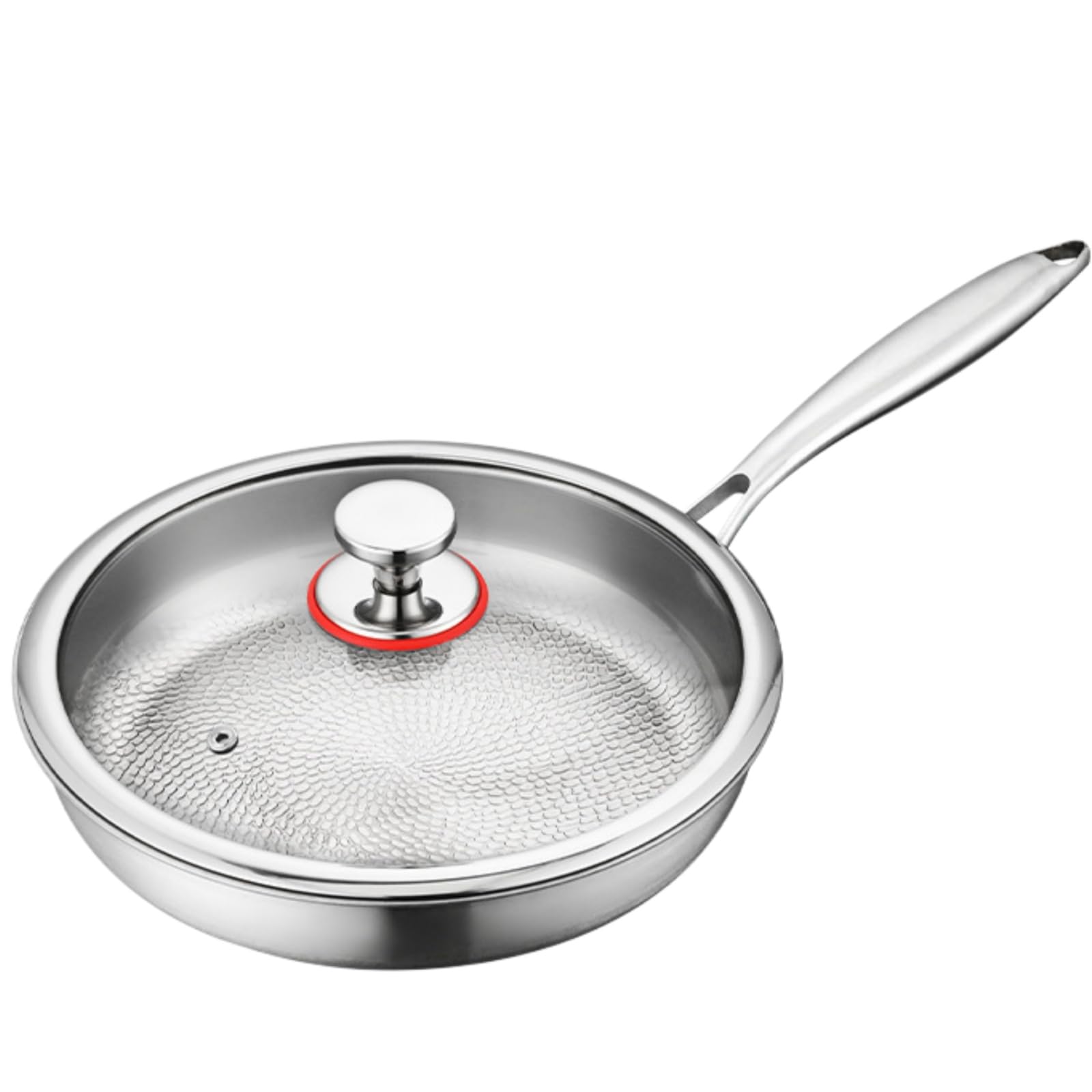 Padella in Titanio Puro con Coperchio,Padella Antiaderente in Titanio Martellato 24cm con Coperchio, Padella per Tutte le Fonti di Calore, per Casa e Cucina (Con coperchio)