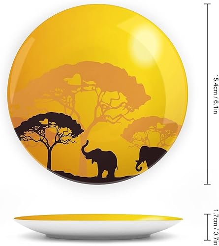 Miniatura 2 de LIGUTARS Platos de cerámica, platos de cerámica decorativos de animales, animales africanos, elefantes, vigas de sol, árboles, 6 pulgadas, para