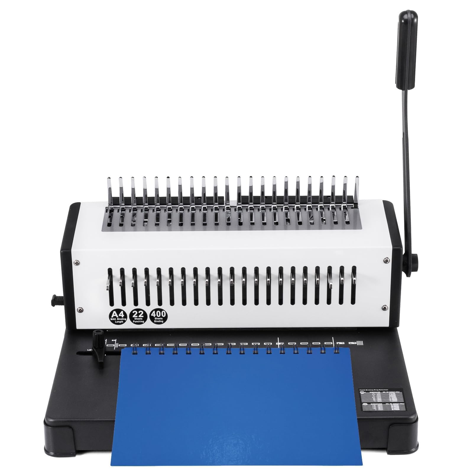 Máquina de encuadernación de peine resistente, capacidad de 400 hojas, perforación y encuadernación automática para documentos profesionales