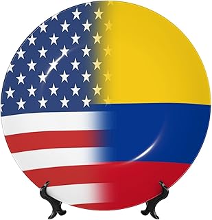 American And Colombian Flag Imitation Bone China Decorative Panel, Suitable For Home Decoration Mural Decoration, Unique Gift Creativity