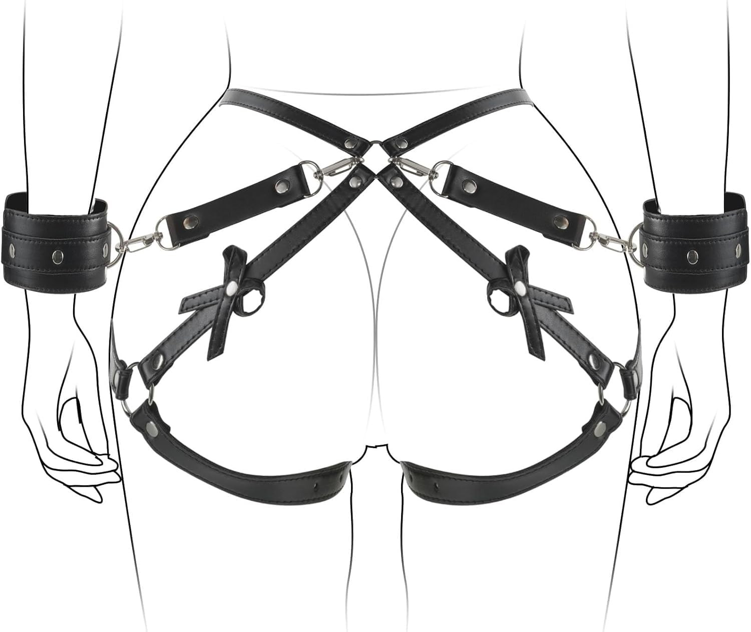 PU cuir femmes poignets et cuisses bandoulière - avec arc - débutant - jeux de couple - Party lingerie