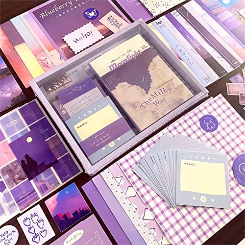 Image of LCLAIDYDY EASTHILL Plastic 348 Pcs Aesthetic Scrapbook Kit,Scrapbooking Supplies Kit, Junk Journal Supplies Kit With A6 Grid Notebook,Bullet Junk Journals For Teen Girl Women (Blue)