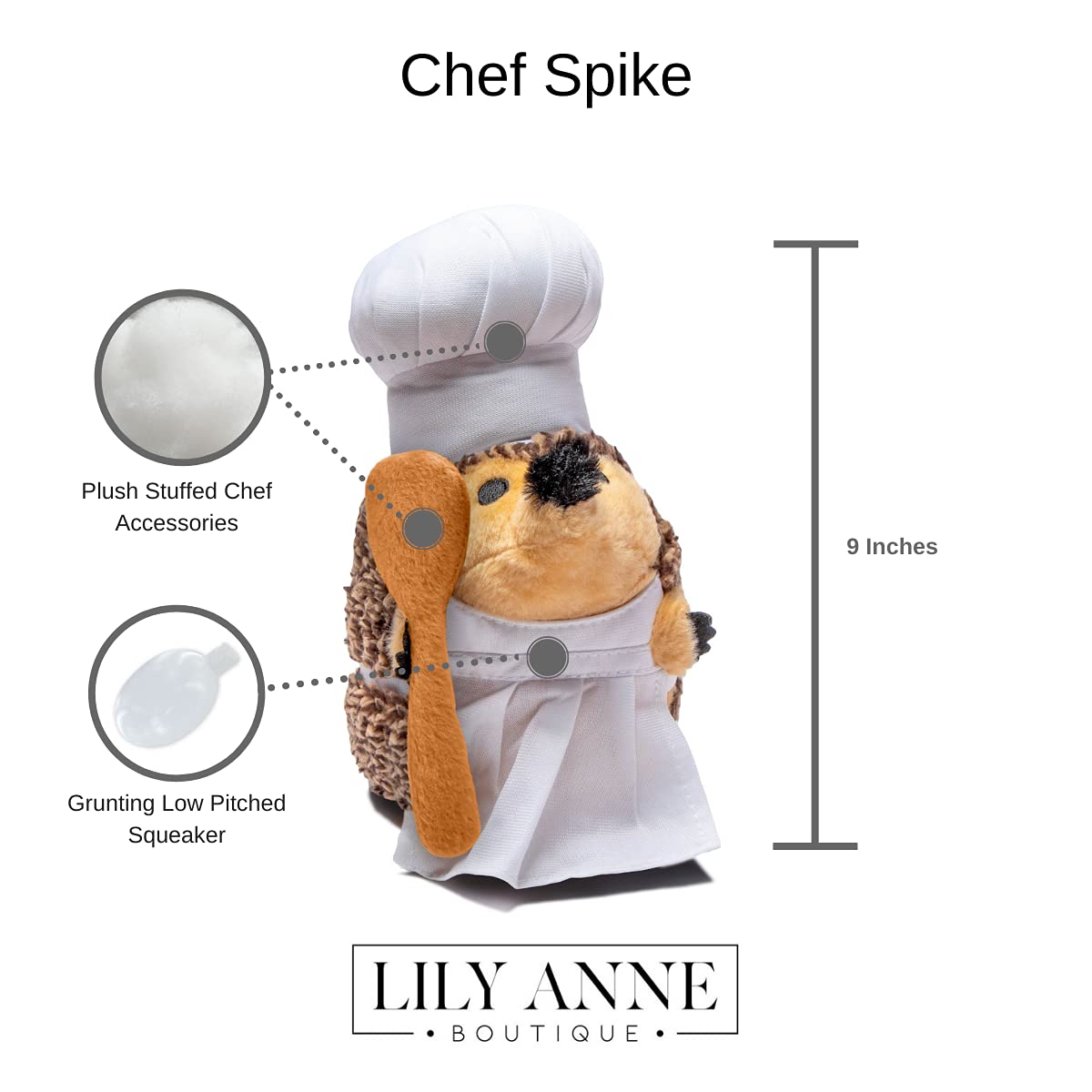 Chef Hedgehog Dog Toys Chewer - Kolec szefa kuchni - Duży pulchny, nisko rozdzierający pies zabawka wypchany plusz, jeż pies gryzienie zabawka dla wszystkich psów - 23 cm - urocze zabawki dla psów od
