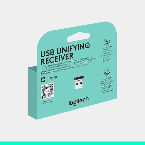 Logitech USB Unifying Receiver | 2.4 GHz Wireless, USB Plug, Compatible with Logitech Unifying Devices like Mouse, Keyboard, PC / Mac / Laptop - Black