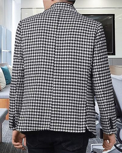 Men's Houndstooth Suit Jacket Slim Fit Two Buttons Notch Lapel Formal Blazer Sport Coat2