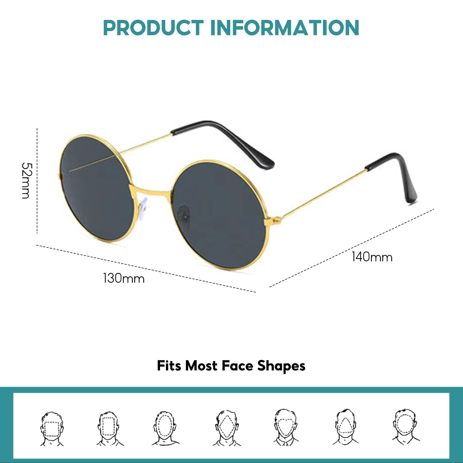 Wrbugukeji Round Glasses, 6 Pcs Style Rounds Coloured Lens Glasses, Round Sunglasses - Image 2
