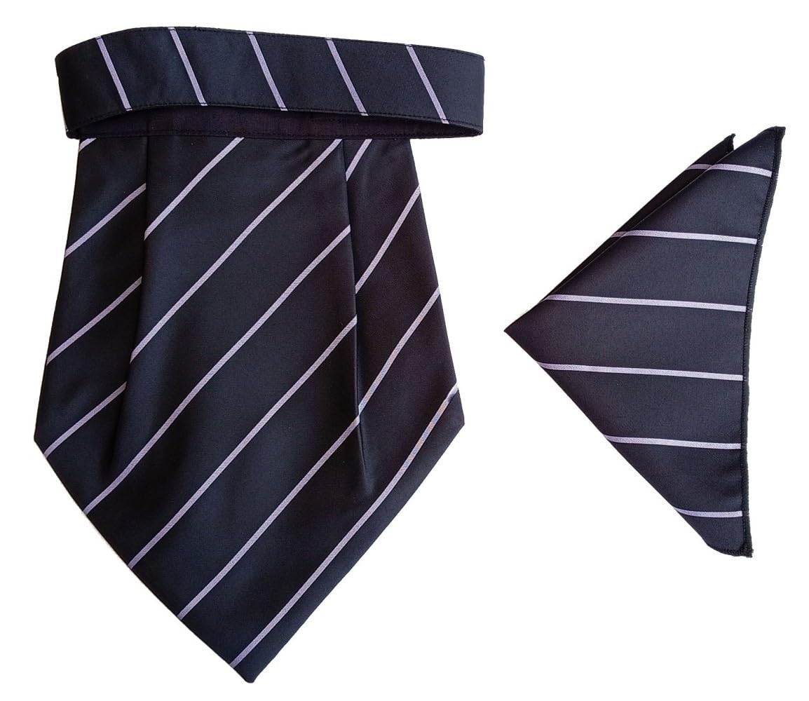 formal cravat set for men with pocket square Men's Cravat Necktie, Self Design Satin Dark Multi color Free Size-image-42