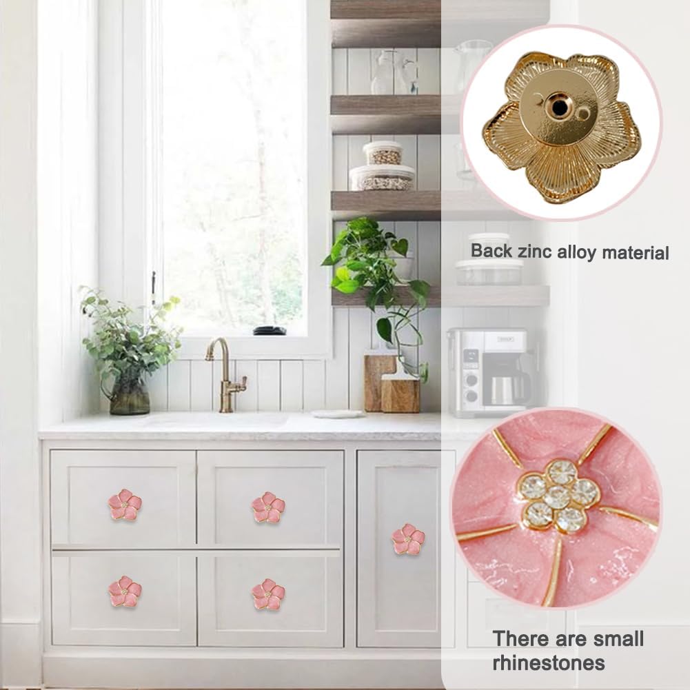 4 pcs Petal Knob Handle Unique Zinc Alloy Flower Shape Single Hole Knob Handle for Cabinets,Drawers, Wardrobes Furniture Decoration(Pink)