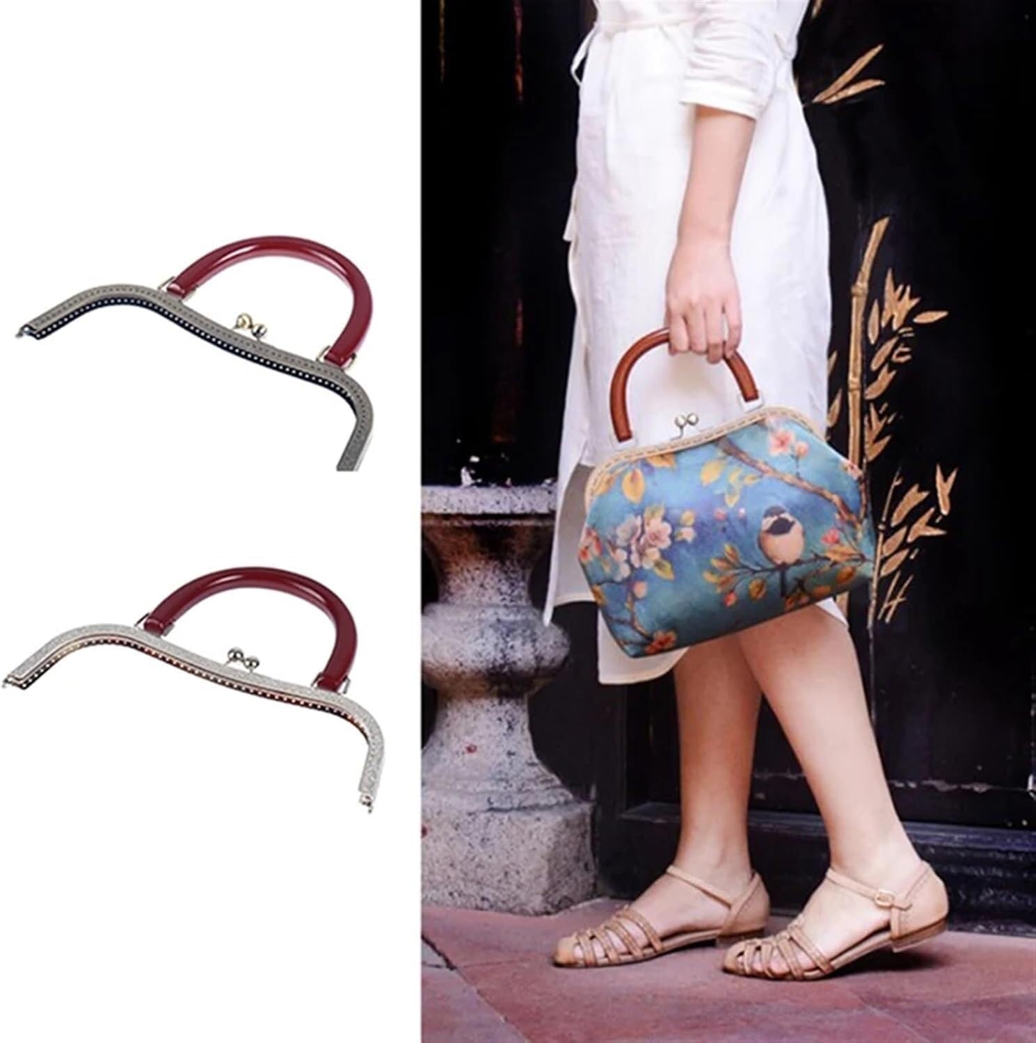 Marcos de monederos de Metal, Suministros para Hacer Bolsos Cierre de Beso con Marco de Metal y Madera Cuadrado y Redondo, Accesorios for Bolso con asa, Bricolaje, 1 ud.