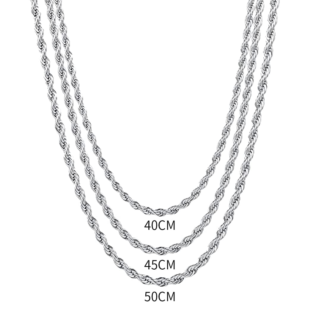 CRLLDPM 3 Piezas Collares para Hombres Mujeres 45/50/55 cm Cadena Cubana eslabones, Cadena Hombre Acero Inoxidable de Regalo