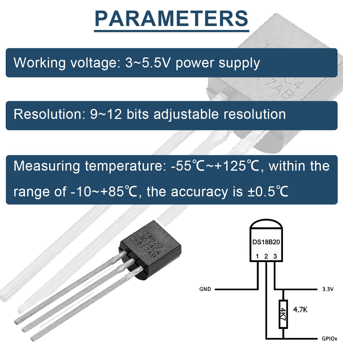 daidarosページ DAOKAI DAOKAI 10Pcs DS18B20 Temperature Sensor 3-5.5V Programmable