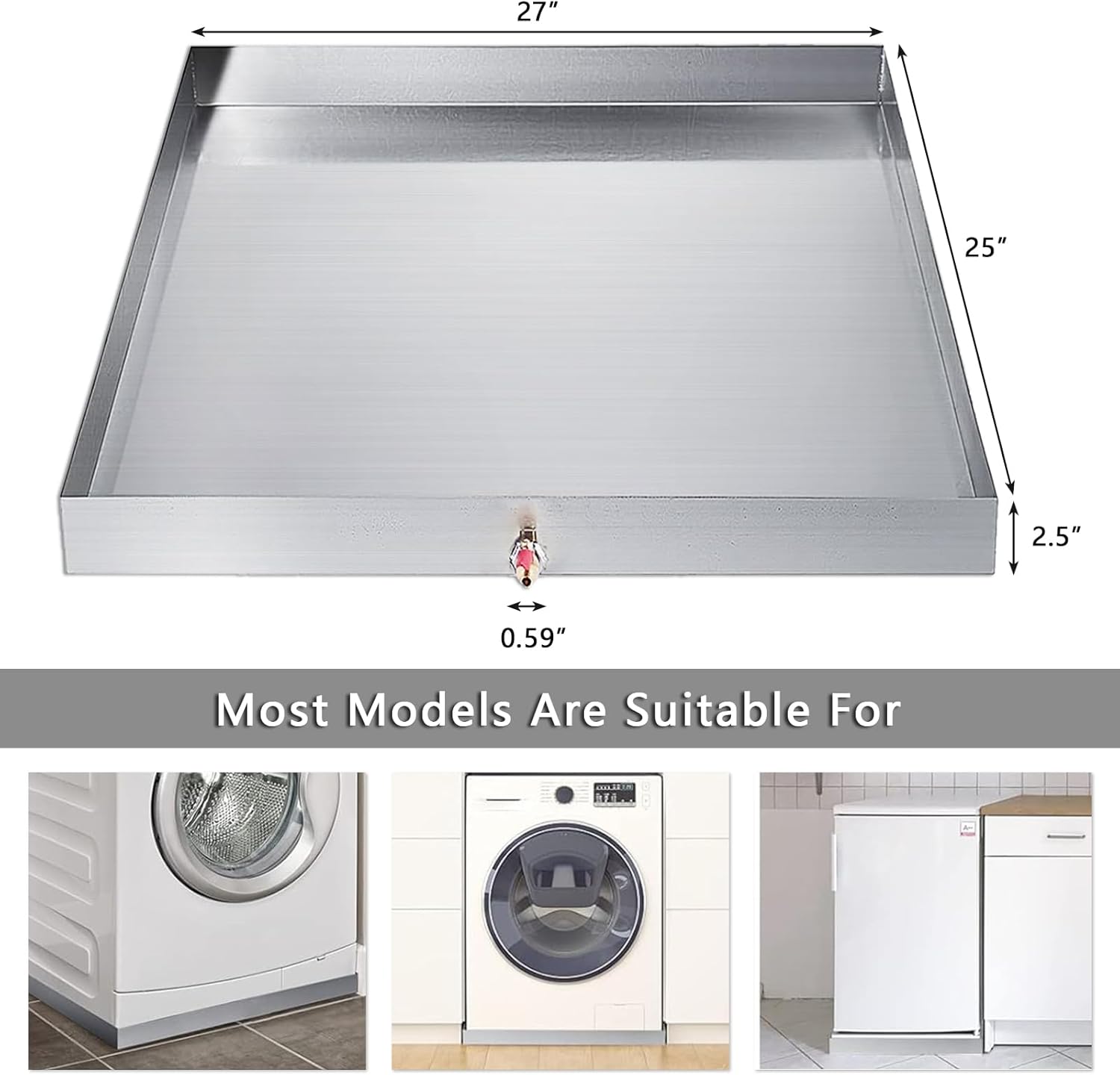 27" x 25" Stainless Steel Washer and Dryer Drain Pan