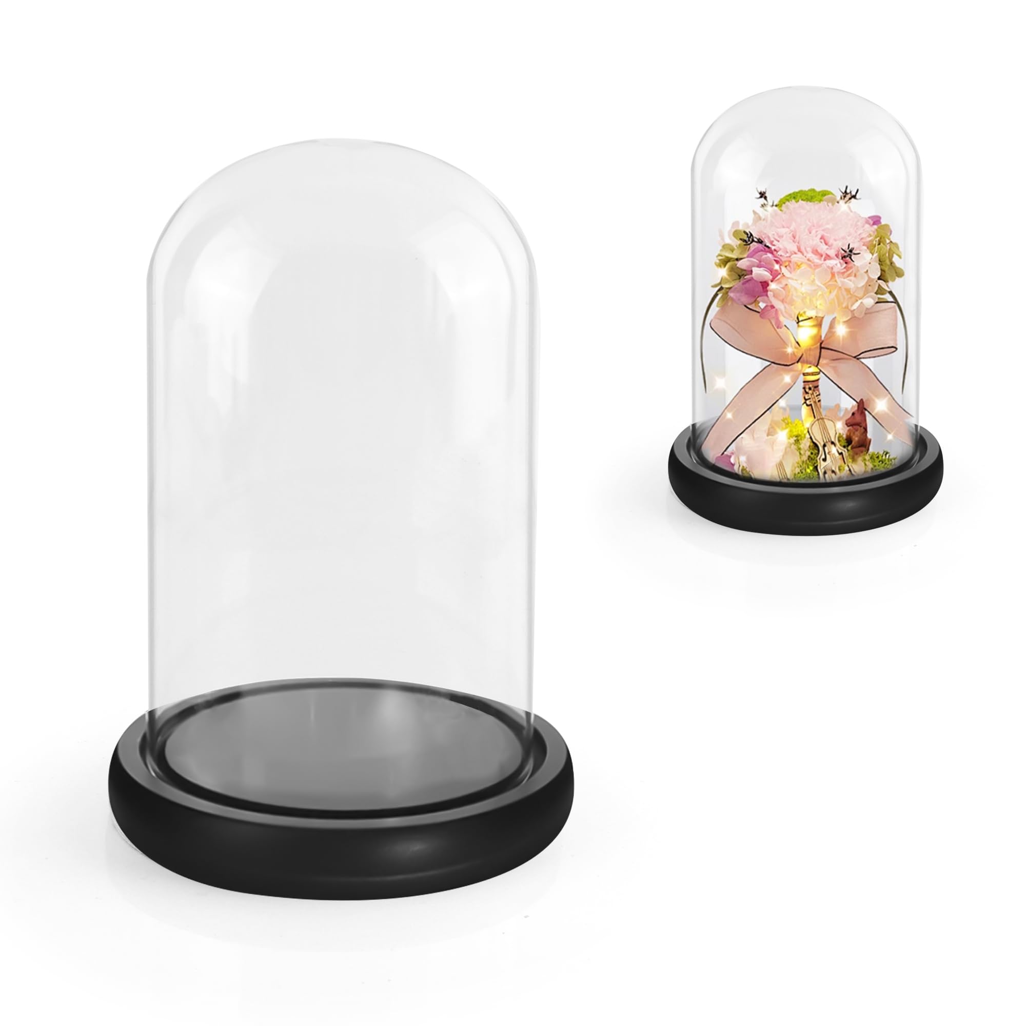 YKUKIZEE Glass Display Dome Cloche, Clear Glass Bell Jar with Black Base