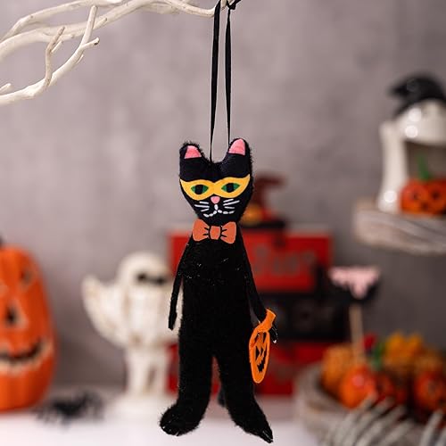 Miniatura 7 de Juego de 4 adornos para árbol de Halloween, gato negro, calabaza, esqueleto, fantasma, decoraciones colgantes para fiestas de vacaciones, decoración