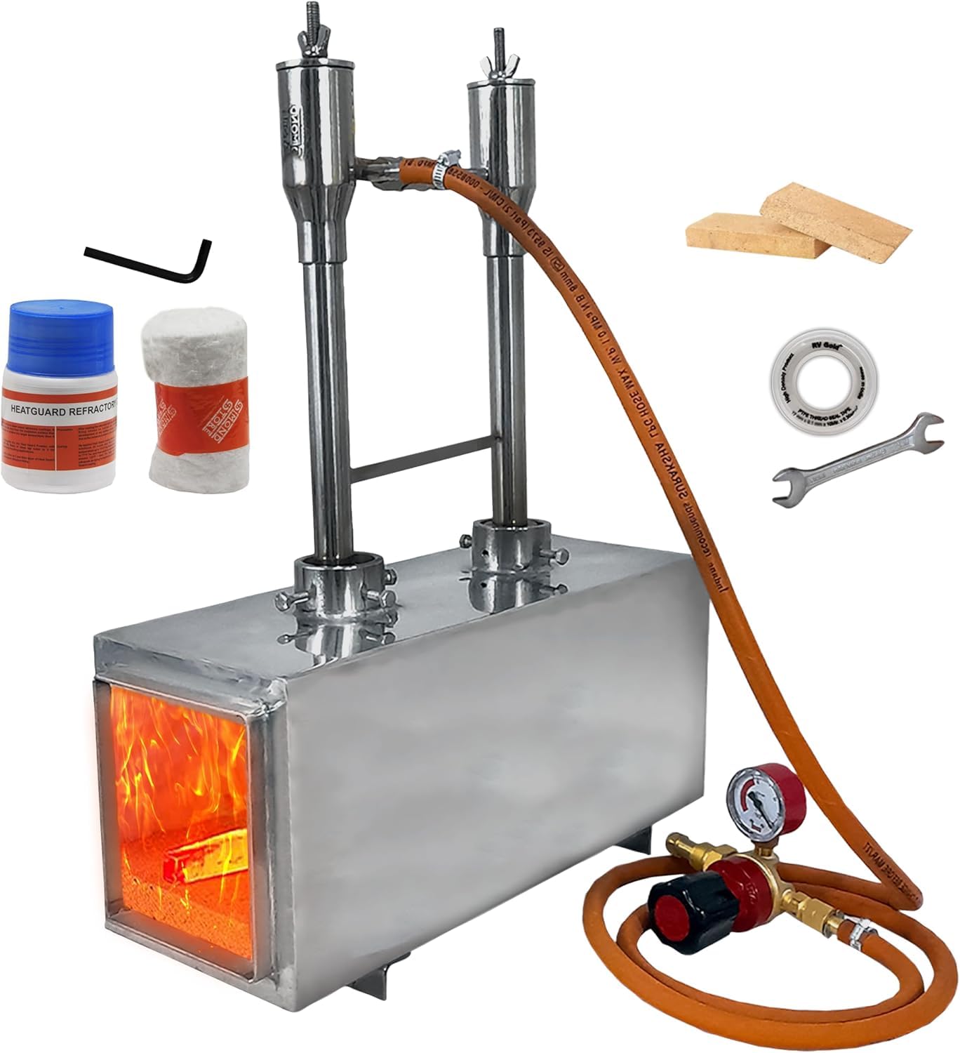 SIMOND STORE -Blacksmithing Propane Forge 2600F Rated, Propane Gas Forge for Knife Making Farrier Tools Blacksmithing - Rectangle Shape Stainless Steel Forge kit.