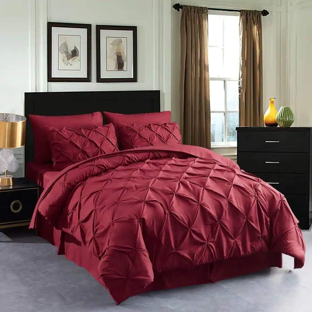 8piece Modern Pintuck Burgundy Red Comforter Set King Size