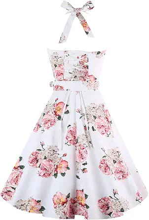 Topdress Women's Vintage Polka Audrey Dress 1950s Halter Retro Cocktail Dress