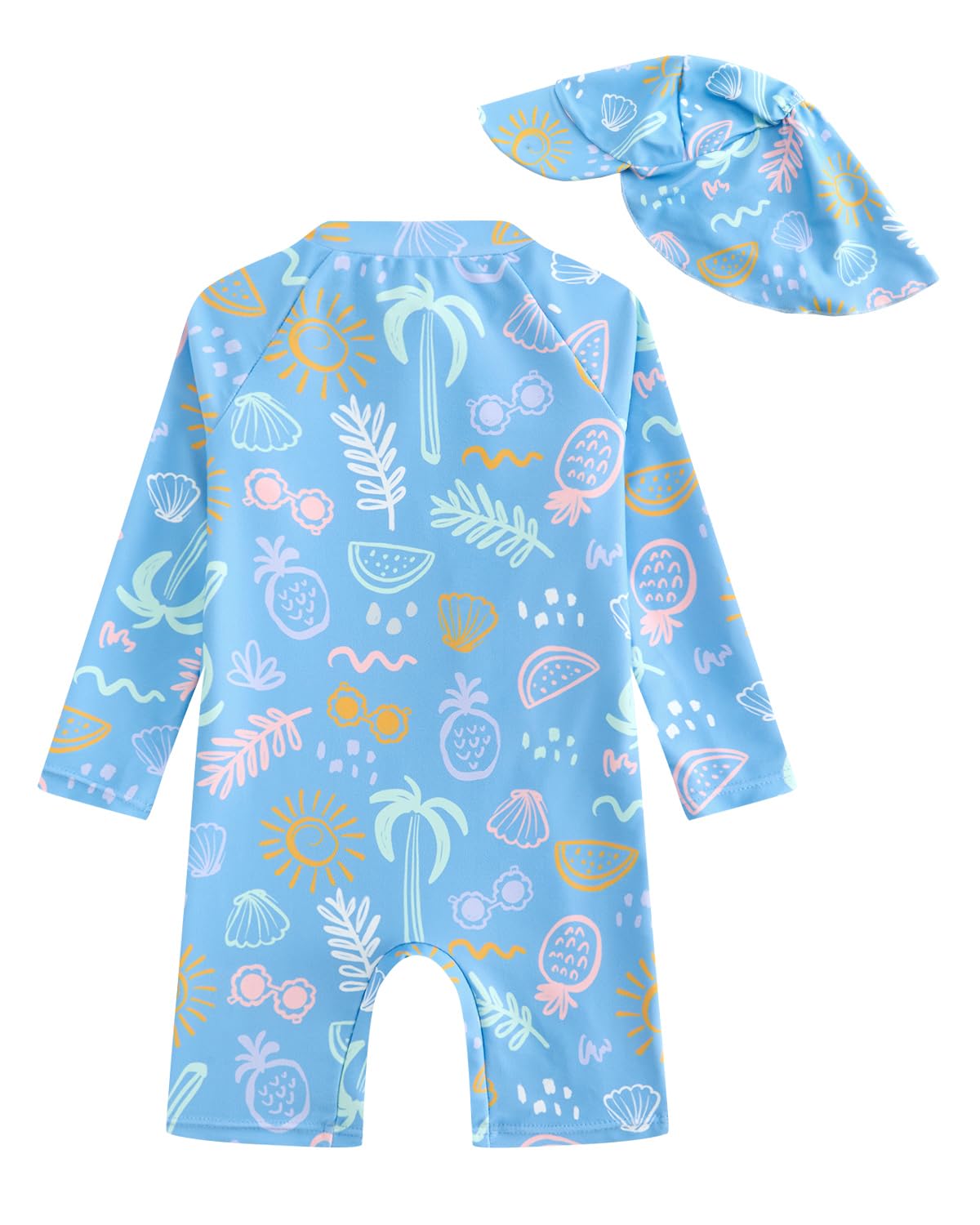 JiAmy Traje de baño de una pieza para bebé con sombrero de sol de manga larga con cremallera y protección solar para playa