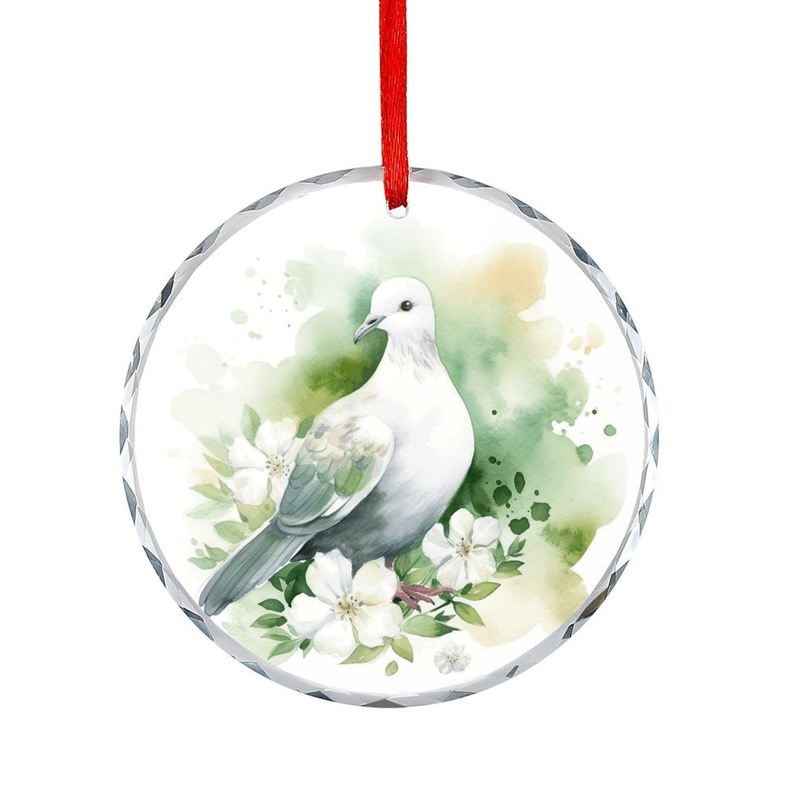 Fodpand Women's Style Dove With A Flower Round Glass Ornament Keepsake Gift Exchange Ideas Car Decor,Christmas Ornaments For Tree Window Garden Ornaments