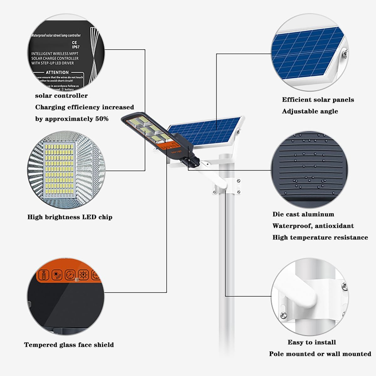 300W400W500W Solar Street Lights Outdoor Waterproof, Outdoor LED Street Light Dusk to Dawn,High Power Split Type Induction Lighting Street lamp,300W