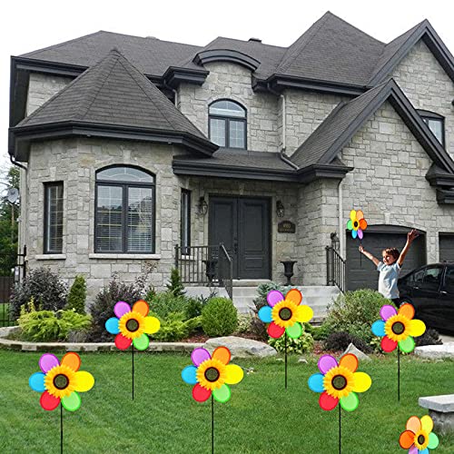 Sunflower Pinwheels Outdoor Windmill For The Yard And Garden Wind Spinners, Lawn Pinwheels Bulk Wind Toys For Kids, Colorful Small Flower Windmill Decorative Pinwheels (3Pcs) #TOP3