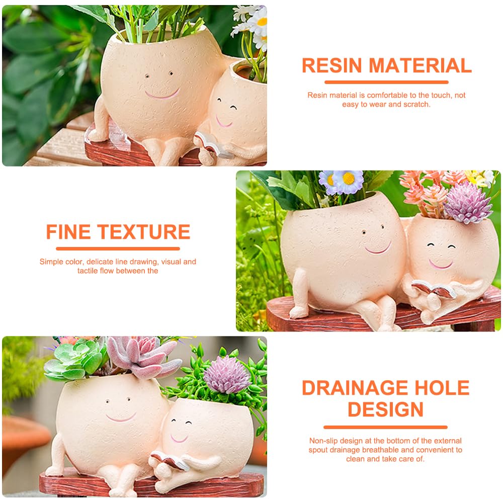 Smiley Face Planter Pot Cute Resin Flower Head Planters - Image 3