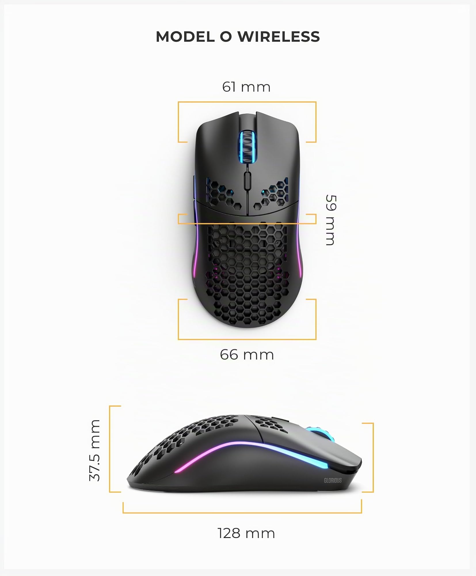 GLORIOUS Gaming Model O Wireless Mouse da gaming senza fili - Superleggero, 69 g, design a nido d'ape, RGB, ambidestro, wireless 2,4 GHz senza lag, fino a 71 ore di batteria - Nero opaco
