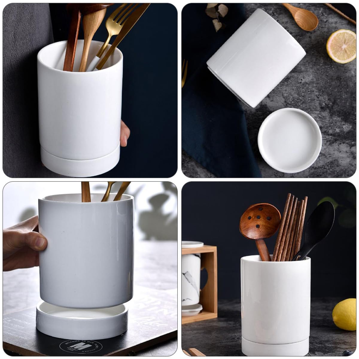 Porte-ustensiles Multipurpose Égouttoir Blanc en Céramique Cuisine Organisateur Pratique pour Baguettes pour Comptoir Cuisine