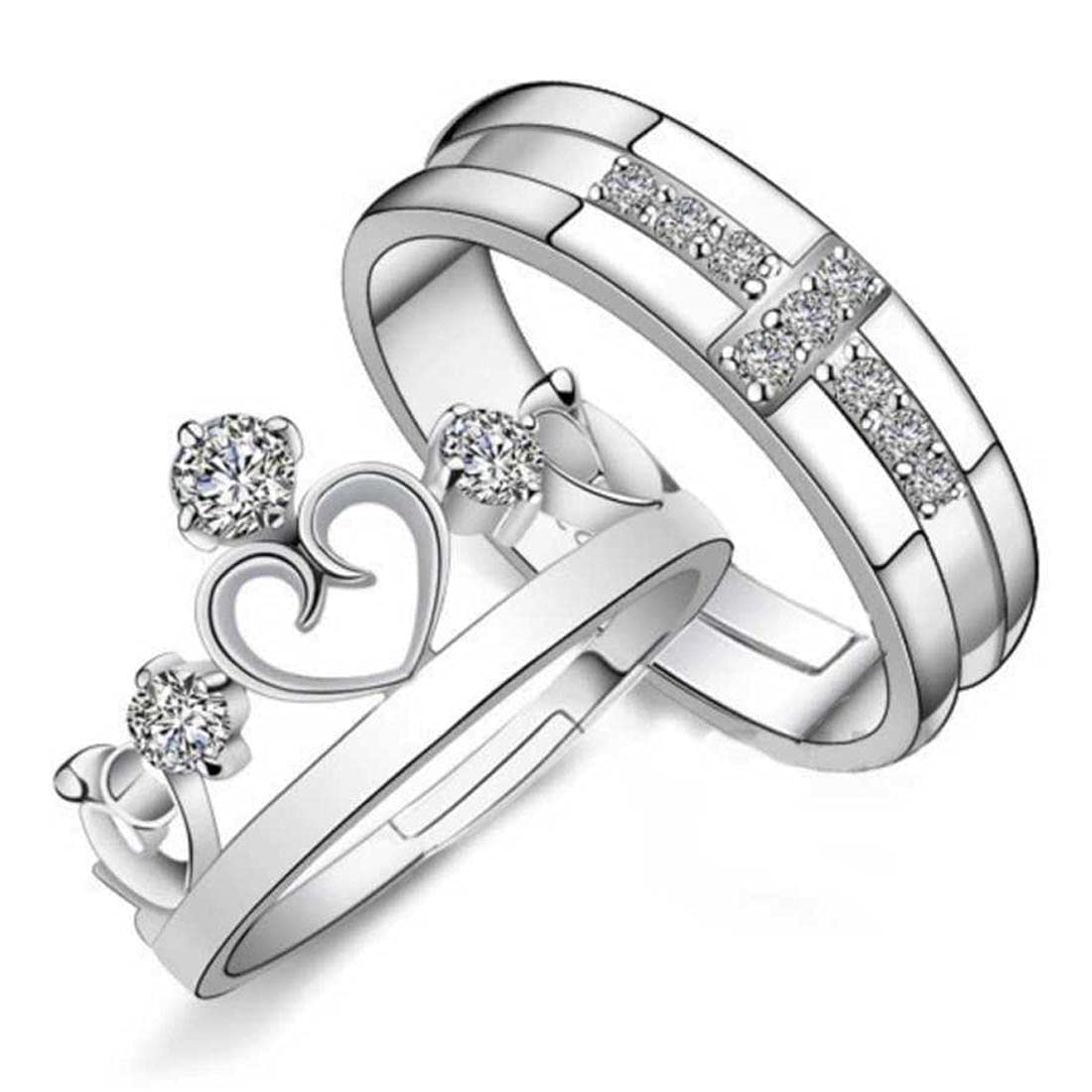 SulleryKing Crown Queen Cross Adjustable 925 Crystal Proposal Silver Stainless Steel Ring