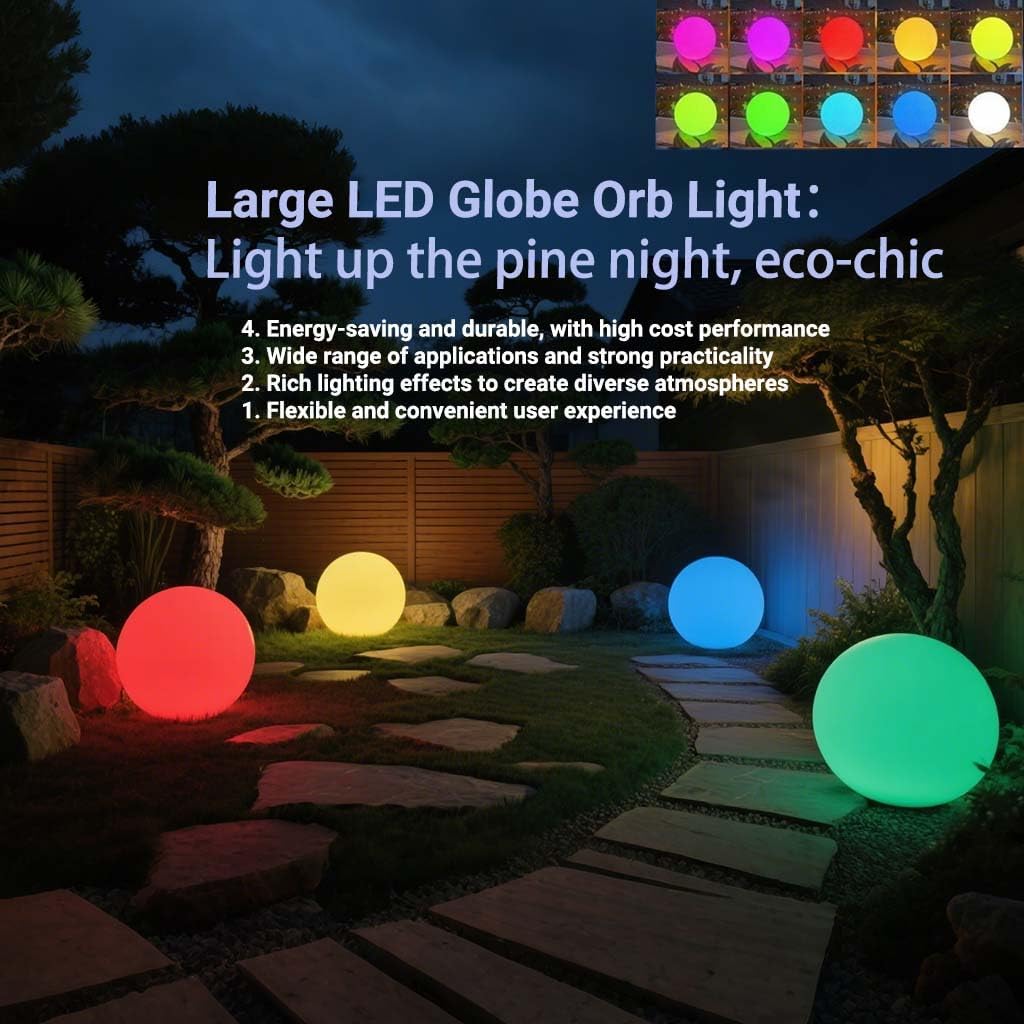 50CM/20-inch Large LED Globe Orb Light, Rechargeable LED Ball Light, Dimmable 16 RGB Colors Globe Floor Lamp w/Remote, Indoor/Outdoor Waterproof Glowing Orb Mood Lamp for Home Garden Patio Party 20 Inch